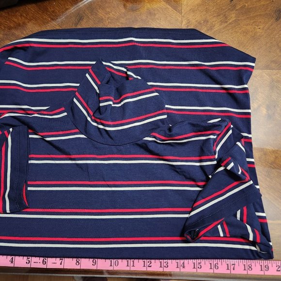 Lauren Ralph Lauren Shirt Womens XL Blue Mock Neck Striped Jersey Top Blouse - Picture 10 of 11